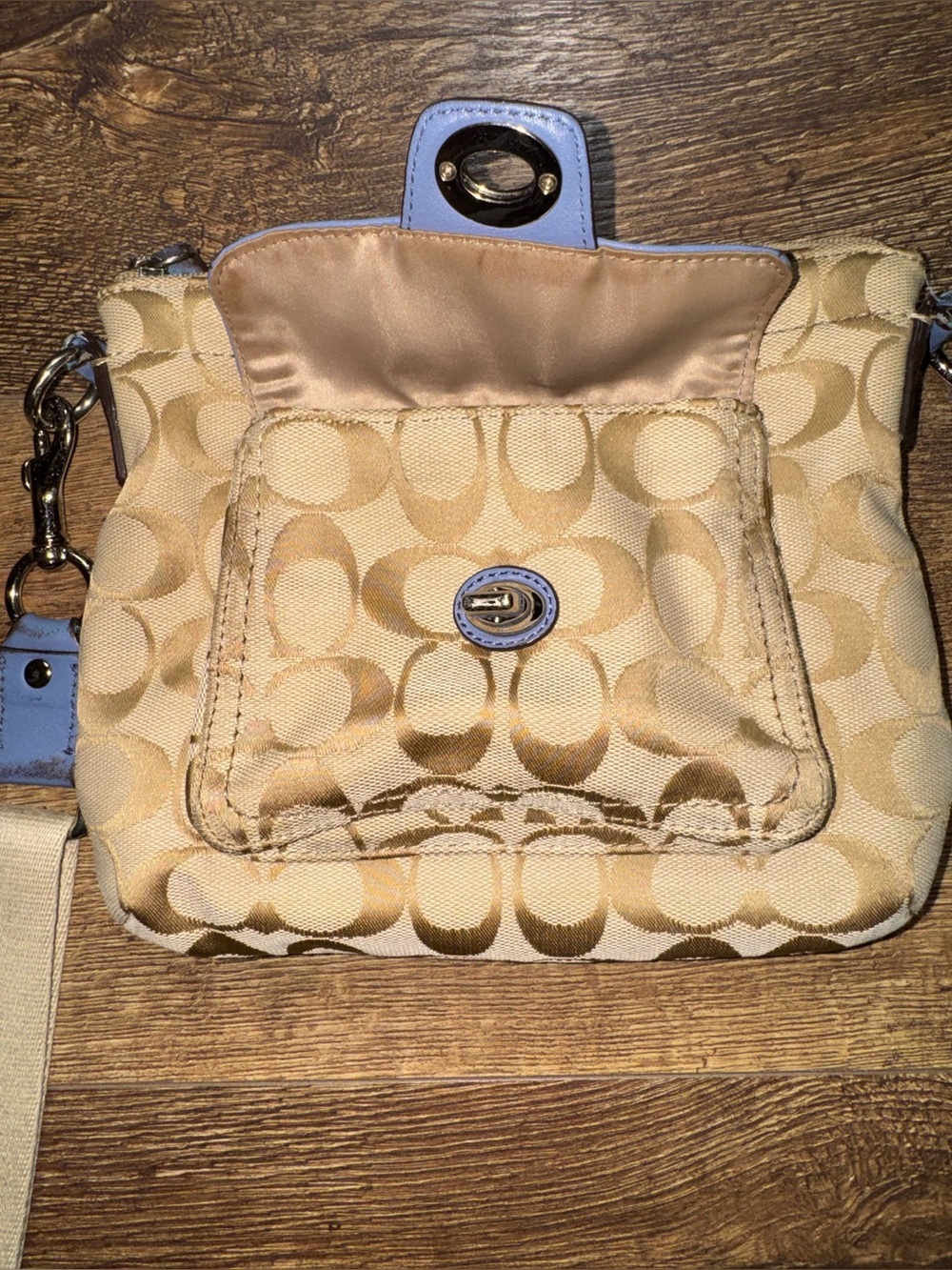 Coach Penelope Signature Crossbody Khaki Blue Canvas Turnlock Pocket - Picture 3 of 14